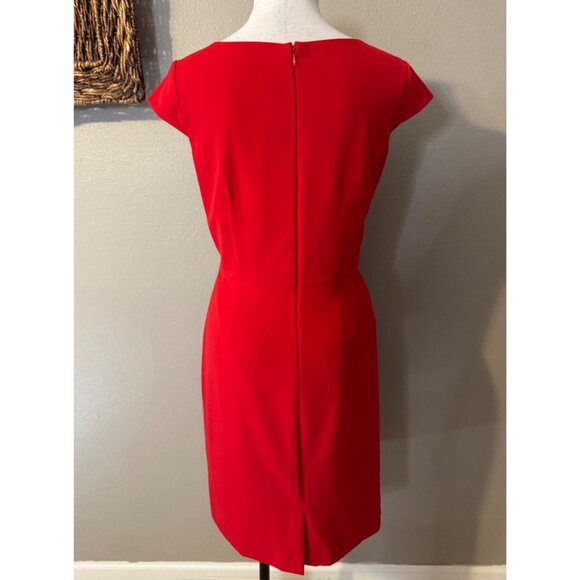 Tahari Levine Dress 12 Red Stretch Sheath Collared Short Sleeve Career Party - Picture 9 of 9